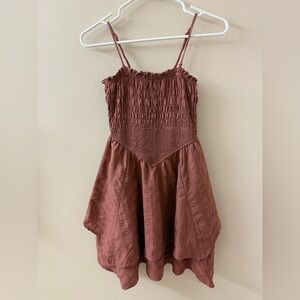 Rust Brown Smocked Dress